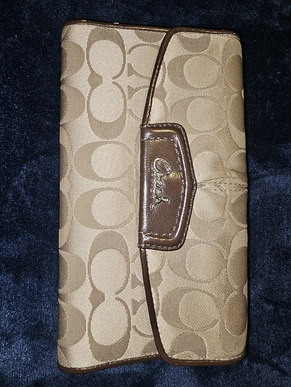 Coach Khaki and Brown Signature Continental Wallet